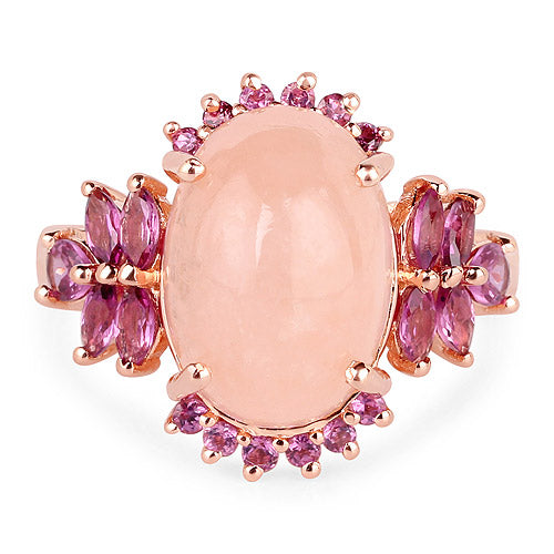 14K Rose Gold Plated 9.13 Carat Genuine Morganite and Rhodolite .925 Sterling Silver Ring Bids.com