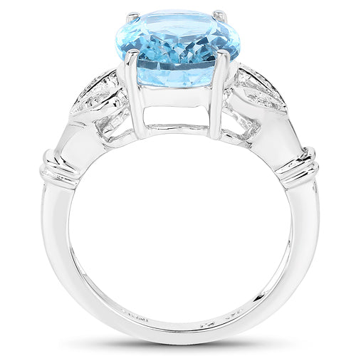7.29 Carat Genuine Swiss Blue Topaz & White Topaz .925 Sterling Silver Ring Bids.com