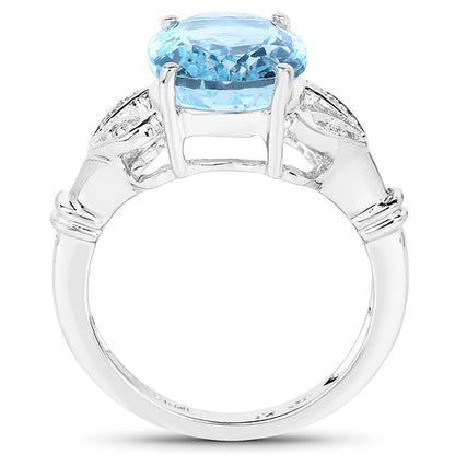 7.29 Carat Genuine Swiss Blue Topaz & White Topaz .925 Sterling Silver Ring Bids.com