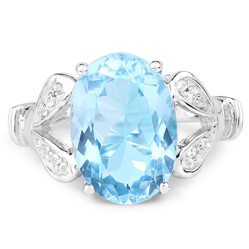 7.29 Carat Genuine Swiss Blue Topaz & White Topaz .925 Sterling Silver Ring Bids.com