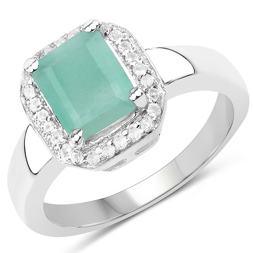 1.73 Carat Genuine Emerald & White Topaz .925 Sterling Silver Ring Bids.com