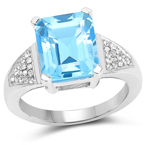 5.75 Carat Genuine Swiss Blue Topaz and White Topaz .925 Sterling Silver Ring Bids.com