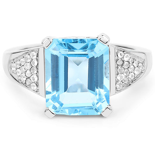 5.75 Carat Genuine Swiss Blue Topaz and White Topaz .925 Sterling Silver Ring Bids.com