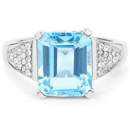 5.75 Carat Genuine Swiss Blue Topaz and White Topaz .925 Sterling Silver Ring Bids.com