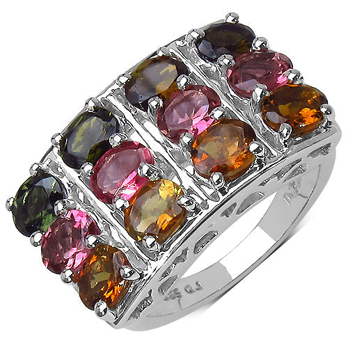 3.72 Carat Genuine Multi Tourmaline .925 Sterling Silver Ring Bids.com