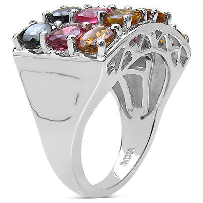 3.72 Carat Genuine Multi Tourmaline .925 Sterling Silver Ring Bids.com