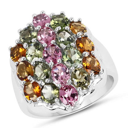 5.89 Carat Genuine Multi Tourmaline .925 Sterling Silver Ring Bids.com