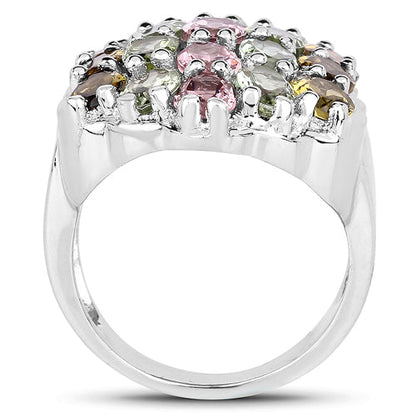 6.74 Carat Genuine Brown Tourmaline, Pink Tourmaline & Green Tourmaline .925 Sterling Silver Ring Bids.com