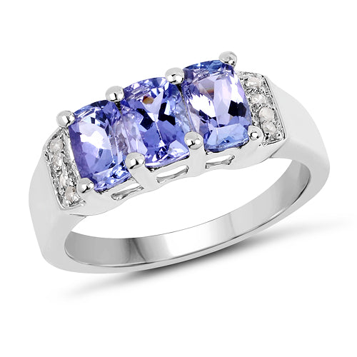 1.63 Carat Genuine Tanzanite & White Diamond .925 Sterling Silver Ring Bids.com