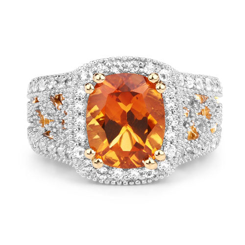 3.71 Carat Genuine Citrine and White Topaz .925 Sterling Silver Ring Bids.com