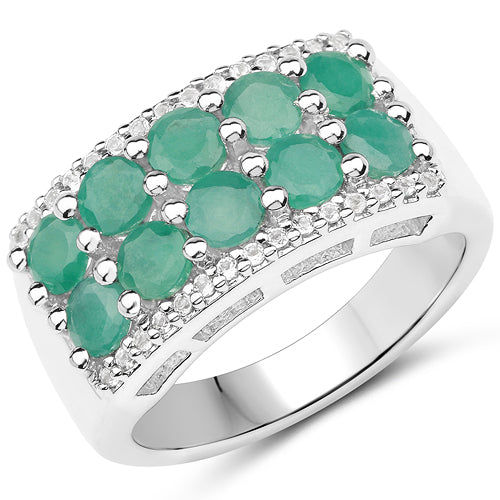 1.85 Carat Genuine Emerald and White Topaz .925 Sterling Silver Ring Bids.com