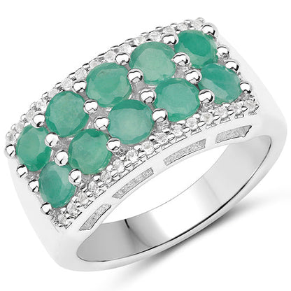 1.85 Carat Genuine Emerald and White Topaz .925 Sterling Silver Ring Bids.com