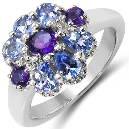 1.25 Carat Genuine Tanzanite, Amethyst & White Topaz .925 Sterling Silver Ring Bids.com