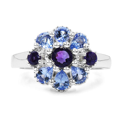 1.25 Carat Genuine Tanzanite, Amethyst & White Topaz .925 Sterling Silver Ring Bids.com