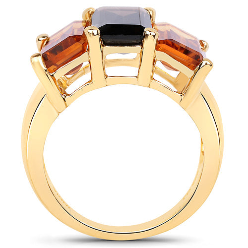 14K Yellow Gold Plated 8.14 Carat Genuine Smoky Quartz, Citrine and Champagne Quartz .925 Sterling Silver Ring Bids.com