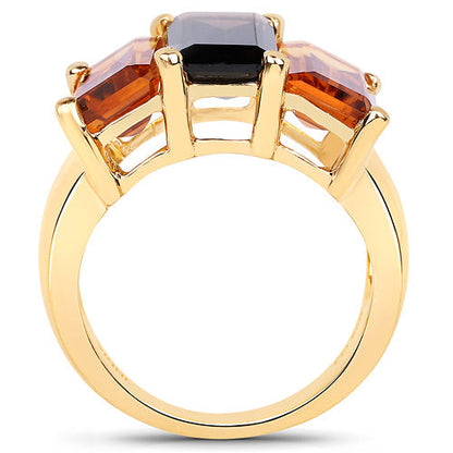 14K Yellow Gold Plated 8.14 Carat Genuine Smoky Quartz, Citrine and Champagne Quartz .925 Sterling Silver Ring Bids.com