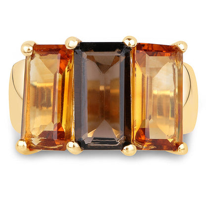 14K Yellow Gold Plated 8.14 Carat Genuine Smoky Quartz, Citrine and Champagne Quartz .925 Sterling Silver Ring Bids.com