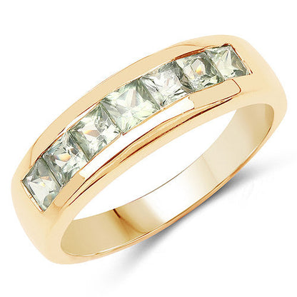 14K Yellow Gold Plated 1.26 Carat Genuine Green Sapphire .925 Sterling Silver Ring Bids.com