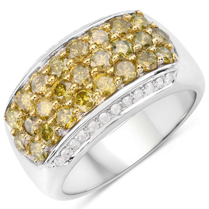 1.91 Carat Genuine Yellow Diamond and White Diamond .925 Sterling Silver Ring Bids.com