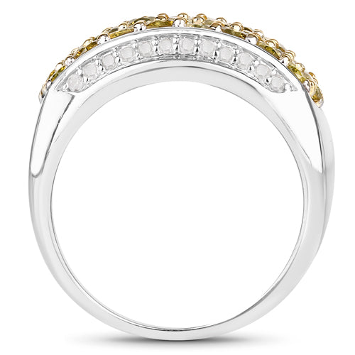 1.91 Carat Genuine Yellow Diamond and White Diamond .925 Sterling Silver Ring Bids.com