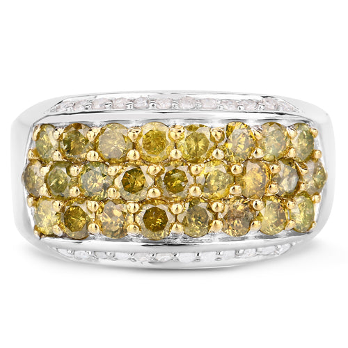 1.91 Carat Genuine Yellow Diamond and White Diamond .925 Sterling Silver Ring Bids.com