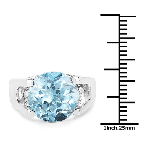 7.21 Carat Genuine Blue Topaz and White Cubic Zirconia .925 Sterling Silver Ring Bids.com