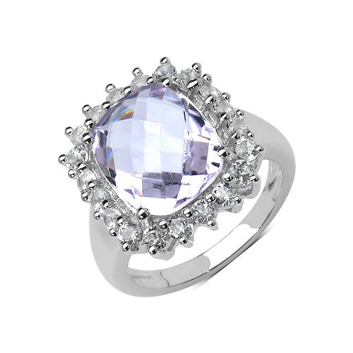 5.55 Carat Genuine Pink Amethyst and White Topaz .925 Sterling Silver Ring Bids.com