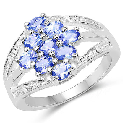 1.59 Carat Genuine Tanzanite and White Topaz .925 Sterling Silver Ring Bids.com