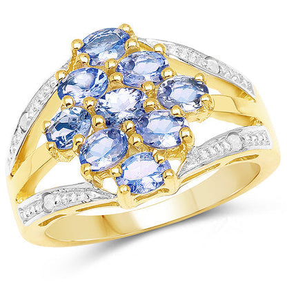 14K Yellow Gold Plated 1.59 Carat Genuine Tanzanite and White Topaz .925 Sterling Silver Ring Bids.com