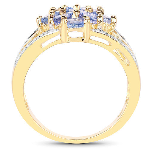 14K Yellow Gold Plated 1.59 Carat Genuine Tanzanite and White Topaz .925 Sterling Silver Ring Bids.com