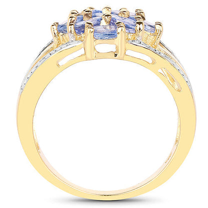 14K Yellow Gold Plated 1.59 Carat Genuine Tanzanite and White Topaz .925 Sterling Silver Ring Bids.com