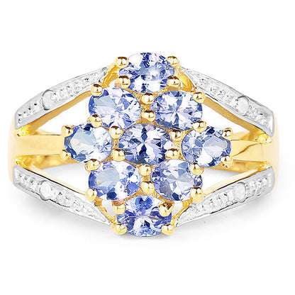 14K Yellow Gold Plated 1.59 Carat Genuine Tanzanite and White Topaz .925 Sterling Silver Ring Bids.com