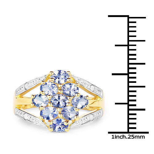 14K Yellow Gold Plated 1.59 Carat Genuine Tanzanite and White Topaz .925 Sterling Silver Ring Bids.com