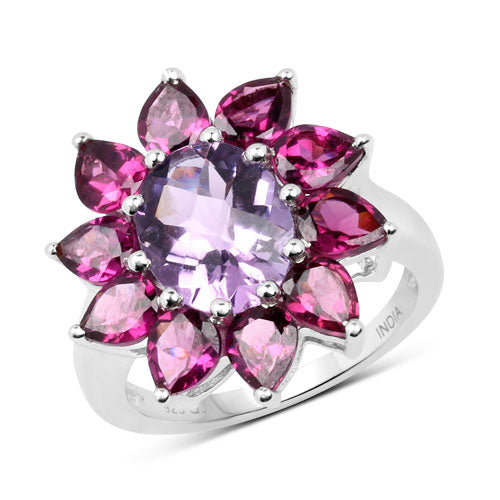 5.65 Carat Genuine Amethyst and Rhodolite .925 Sterling Silver Ring Bids.com