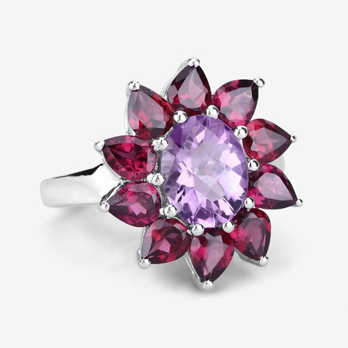 5.65 Carat Genuine Amethyst and Rhodolite .925 Sterling Silver Ring Bids.com