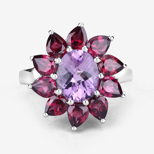 5.65 Carat Genuine Amethyst and Rhodolite .925 Sterling Silver Ring Bids.com
