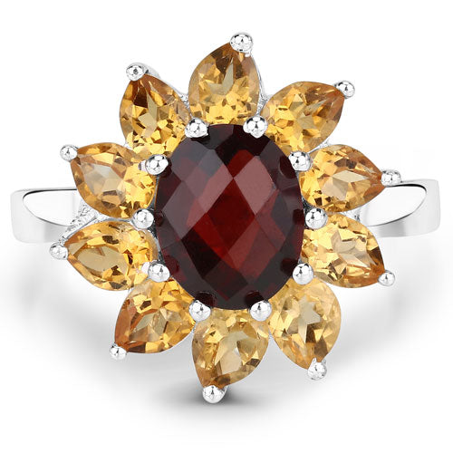 5.50 Carat Genuine Garnet and Citrine .925 Sterling Silver Ring Bids.com
