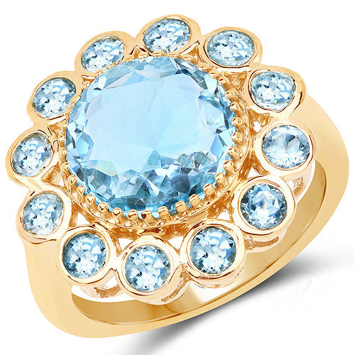 14K Yellow Gold Plated 6.59 Carat Genuine Blue Topaz .925 Sterling Silver Ring Bids.com
