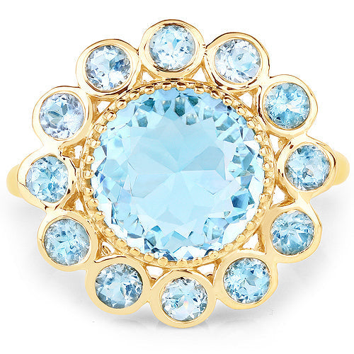 14K Yellow Gold Plated 6.59 Carat Genuine Blue Topaz .925 Sterling Silver Ring Bids.com