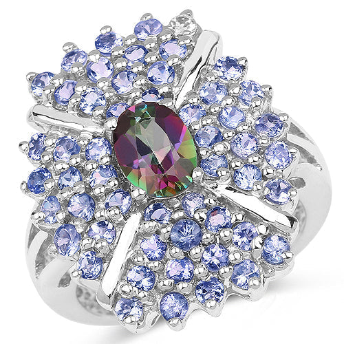 2.86 Carat Genuine Mystic Topaz and Tanzanite .925 Sterling Silver Ring Bids.com
