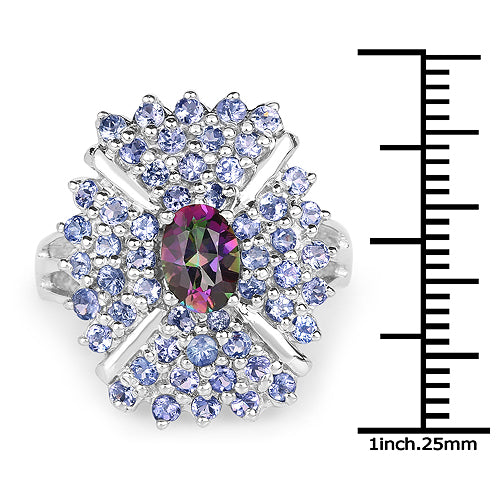 2.86 Carat Genuine Mystic Topaz and Tanzanite .925 Sterling Silver Ring Bids.com