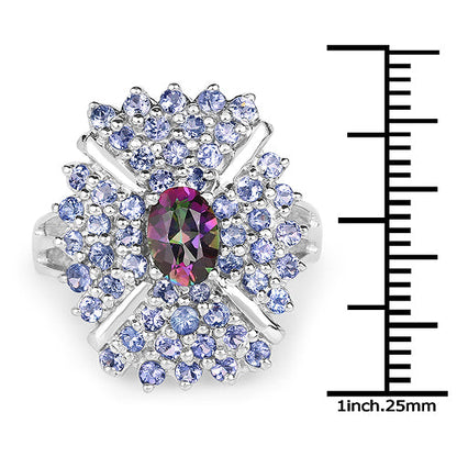 2.86 Carat Genuine Mystic Topaz and Tanzanite .925 Sterling Silver Ring Bids.com