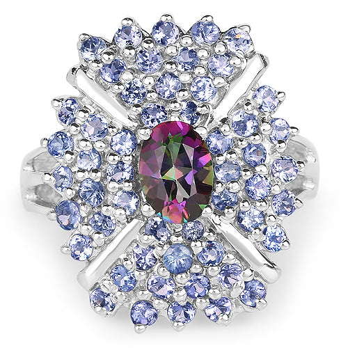 2.86 Carat Genuine Mystic Topaz and Tanzanite .925 Sterling Silver Ring Bids.com