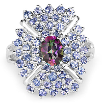 2.86 Carat Genuine Mystic Topaz and Tanzanite .925 Sterling Silver Ring Bids.com