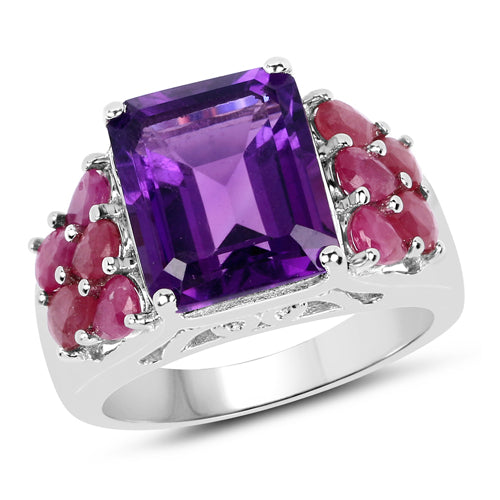 6.65 Carat Genuine Amethyst and Ruby .925 Sterling Silver Ring Bids.com