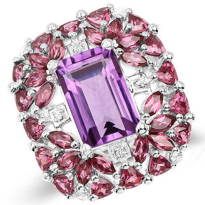 7.59 Carat Genuine Pink Amethyst, Rhodolite and White Topaz .925 Sterling Silver Ring Bids.com