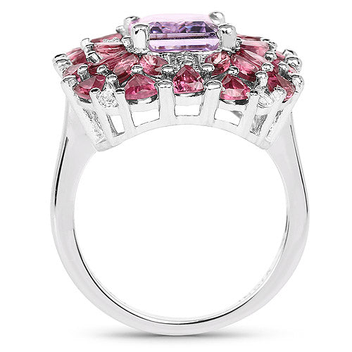 7.59 Carat Genuine Pink Amethyst, Rhodolite and White Topaz .925 Sterling Silver Ring Bids.com