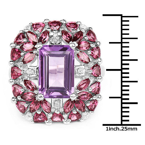 7.59 Carat Genuine Pink Amethyst, Rhodolite and White Topaz .925 Sterling Silver Ring Bids.com