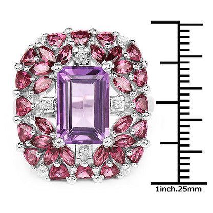 7.59 Carat Genuine Pink Amethyst, Rhodolite and White Topaz .925 Sterling Silver Ring Bids.com