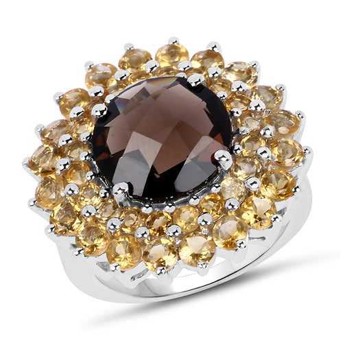 8.56 Carat Genuine Smoky Quartz & Citrine .925 Sterling Silver Ring Bids.com